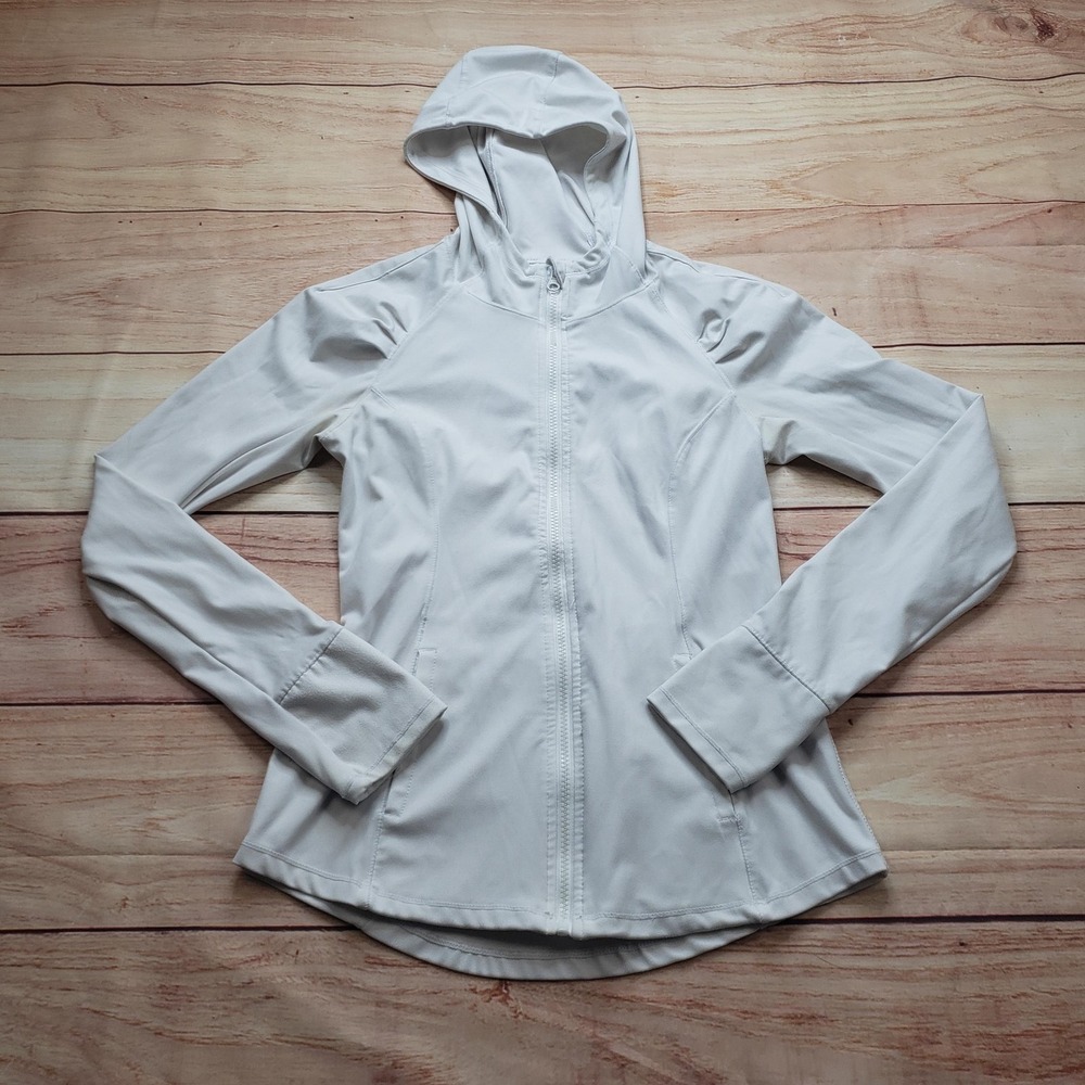 YOGALICIOUS Hoodie Womens Small White Full Zip LUX‎ Slim High Neck Hooded Yoga